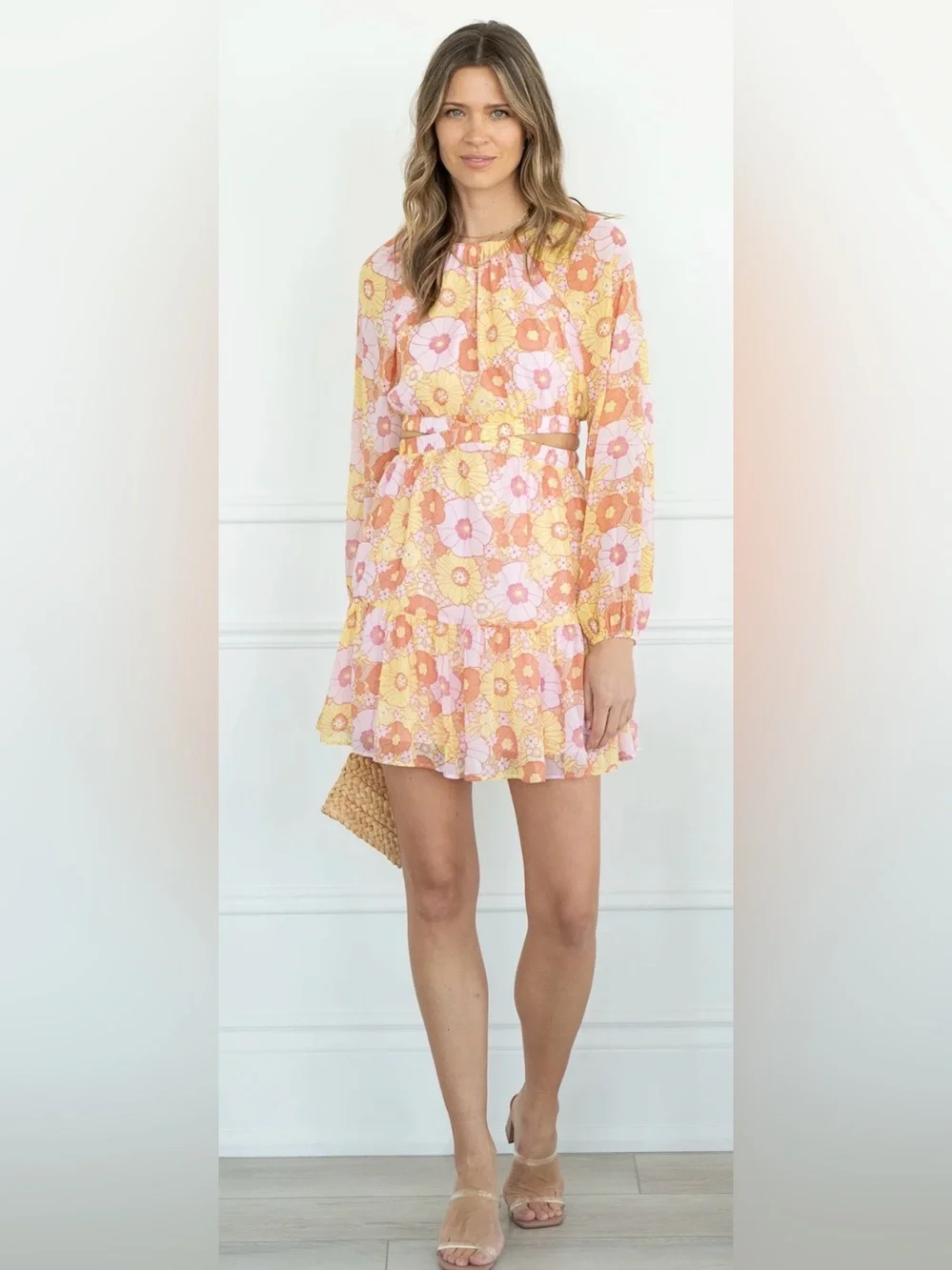 Steve Madden Pink & YellowFloral Cut Out Dress Size XS NWOT - Picture 1 of 13